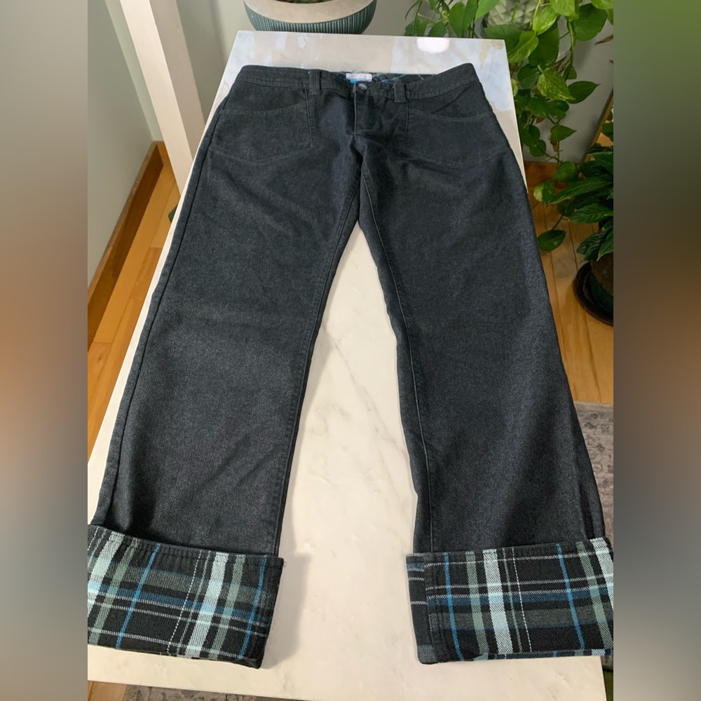 Columbia Black Dark Rinse Flannel Cuff/Waistband Stretch Straight Jeans  Size 10